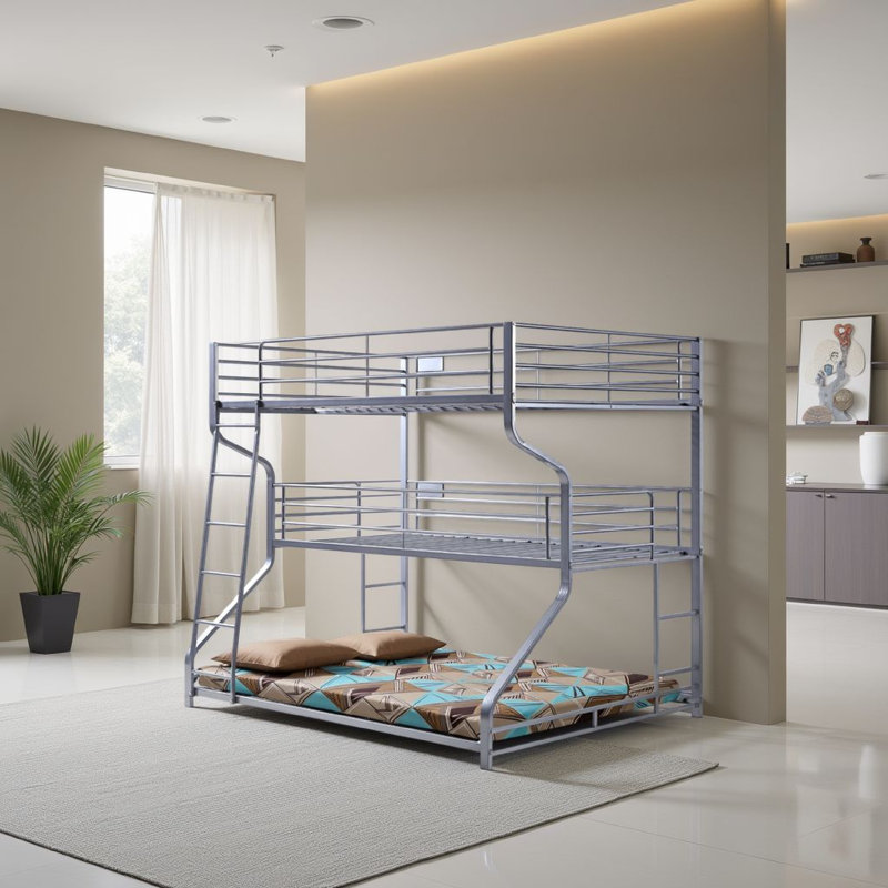 Lit courbé simple au-dessus d'un grand lit double Kylemore, Argent