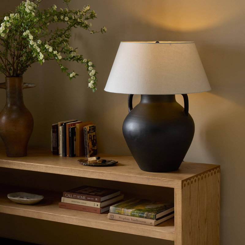 Atrani Table Lamp, Aged Black Terracotta