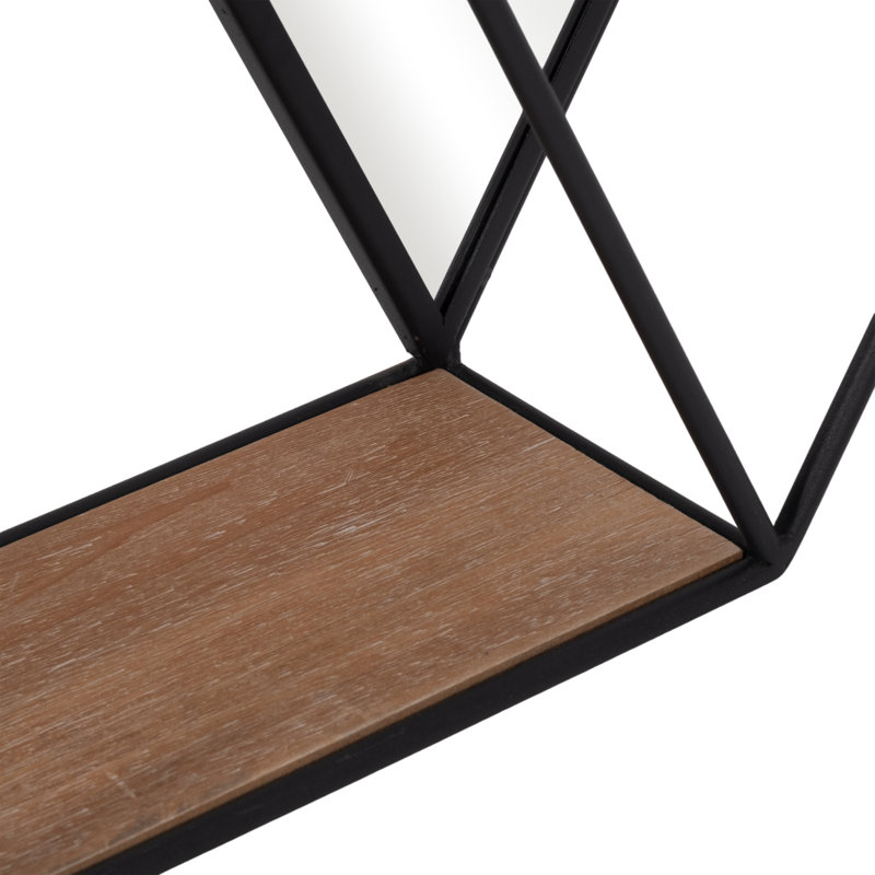 Rangement mural géométrique en métal et en bois avec accents de miroir, tablette flottante hexagonale moderne, organisateur décoratif élégant