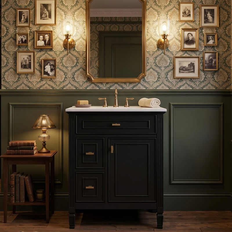 Ensemble de meuble-lavabo autoportant 24 po moderne avec comptoir en céramique espacé de 8 po, plateau inclinable en angle ouvert sur une porte asymétrique et un tiroir à deux tiroirs (disponible en vert et noir)