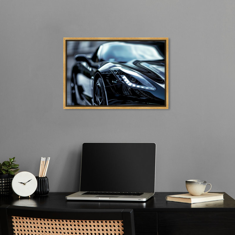 Art mural «Elegance In Speed Sport Car Man» par Notoriart, Cadre doré, H 25 po x l 37 po