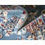Tapis bleu / brun clair en polypropylène tissé à la machine Oriental