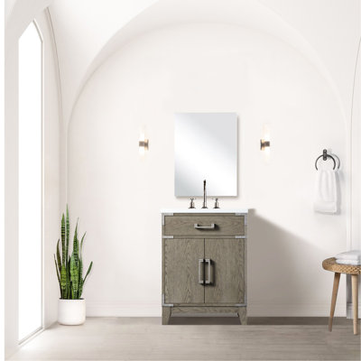 24 In. W X 18 D Grey Oak Bath Vanity With Acrylic Top, Faucet, Mirror And Faucet Included