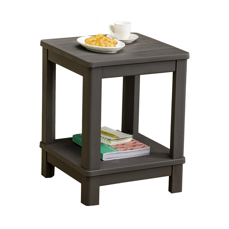 Brown Two-Tier Outdoor Side Table with Wood-Like Finish