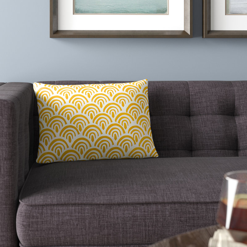 Abstract Indoor/Outdoor Throw Pillow, Polyester, White/Lemon