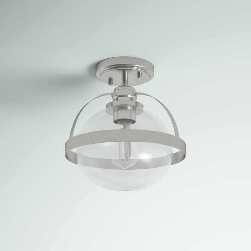 Longmeadow 1 - Light 9.38'' Simple Globe Semi Flush Mount in Satin Nickel, Satin Nickel