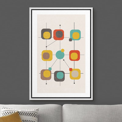 Géométrique, rétro, bloc de couleur, variété, formes abstraites, Mid-Century, moderne, minimaliste, chic, coloré