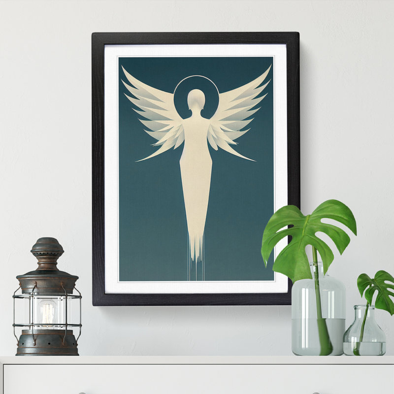 FRM-V0523-87X Angel Minimalism Vol.1 - Single Picture Frame Print, Black Framed, 34cm H x 25cm W x 2cm D