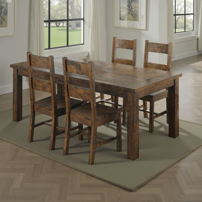 Caly 5Pc Dining Table Set, Golden Brown, 4 Side Chairs, Beige Seats