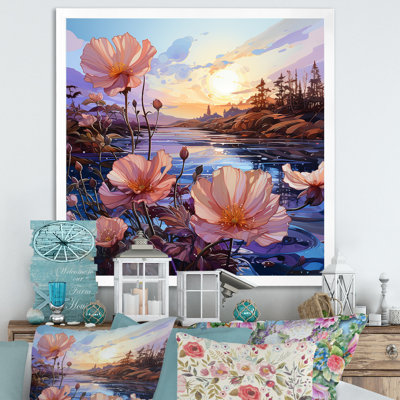 «Pink Morning Glory», art liquide sur fond de fleurs II sur toile