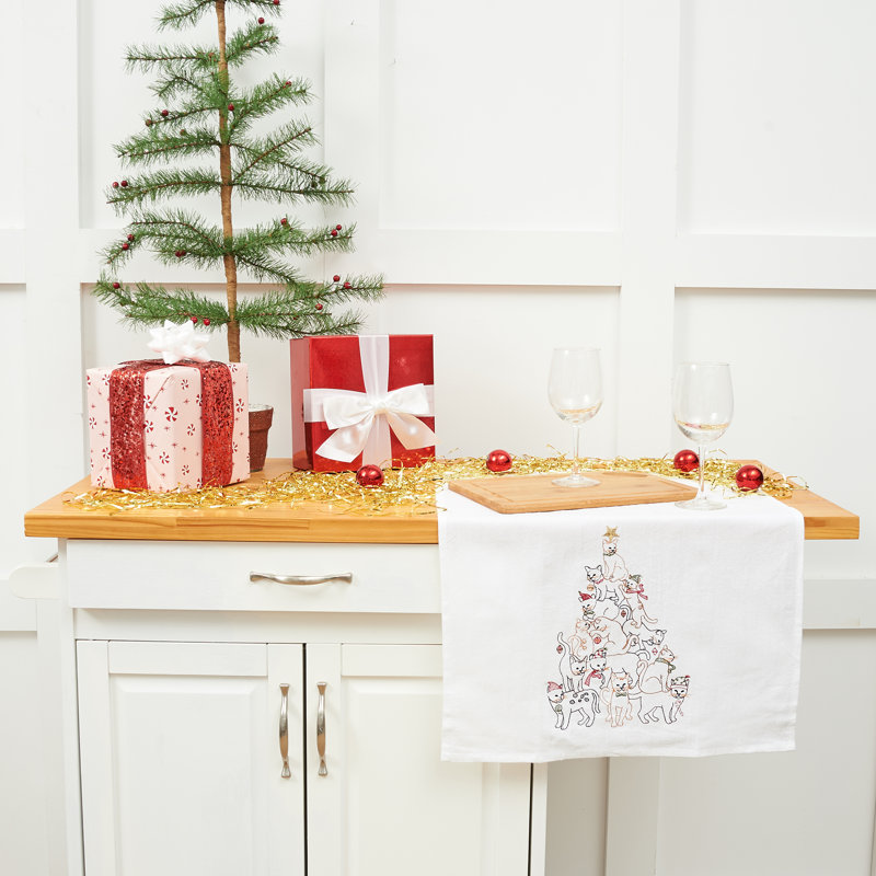 Cat Christmas Tree Flour Sack Kitchen Towel