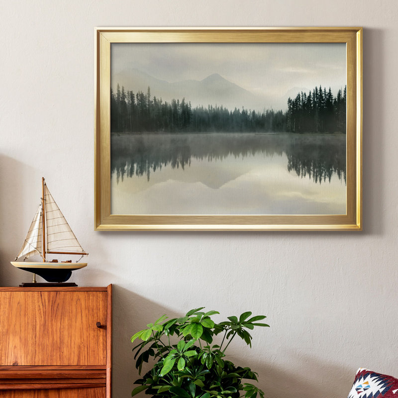 " Jade Reflection ", 30.5" H x 42.5" W x 1" D, Gold Framed, No Mat