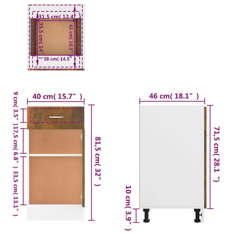 Lyon Drawer Bottom Cabinet Lyon, Smoked Oak