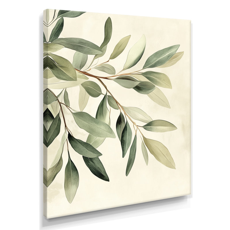 Douce eucalyptus olive branche IV - verdure, art mural, H 20 po x l 12 po, Toile tendue