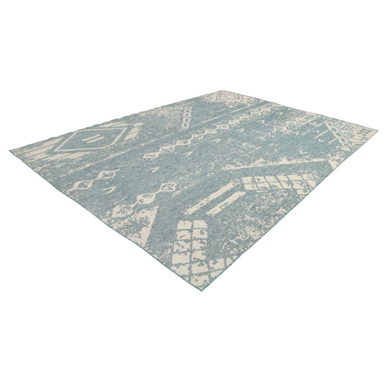 Outdoor Equivine Area Rug Light Aqua-Ivory Color, Rectangle 9'10" x 13'