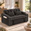 Canapé-lit convertible 3 en 1 en velours, avec fauteuil inclinable, dossier réglable, ports USB et Type-C, support pour téléphone, porte-gobelets et poches latérales.-134738001