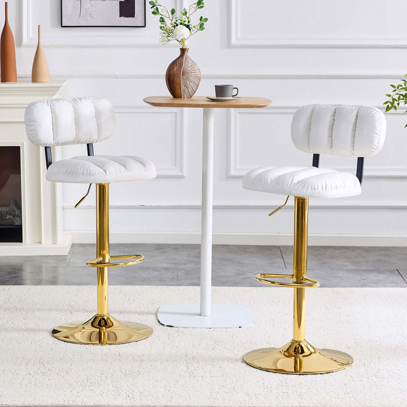 Ensemble de tabourets de bar à hauteur réglable avec assise en similicuir et base en métal robuste, Gold