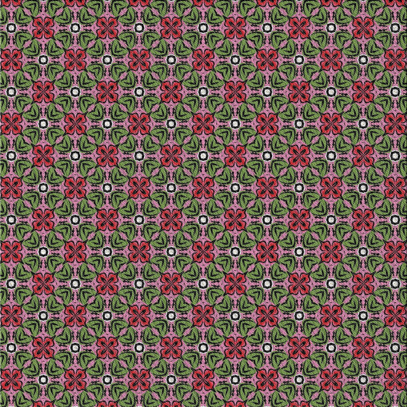 Tapis rose/vert à motifs, Carré 7 pi