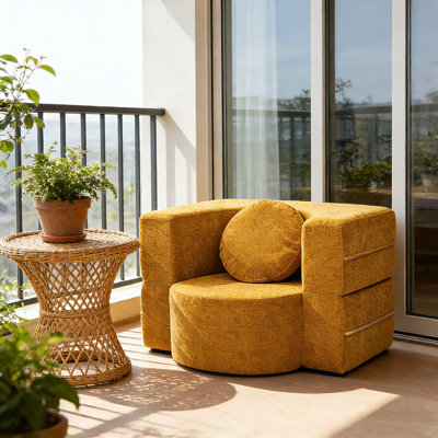 Modular Convertible Floor Sofa with Round Back Cushion, Modern Chenille Upholstered Lounge Chair for Living Room, Bedroom, and Balcony