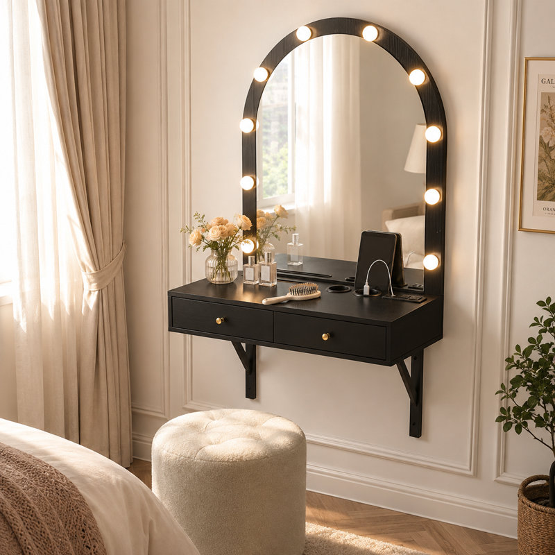 Meuble-lavabo mural UNAN avec miroir DEL, station de rangement et de charge