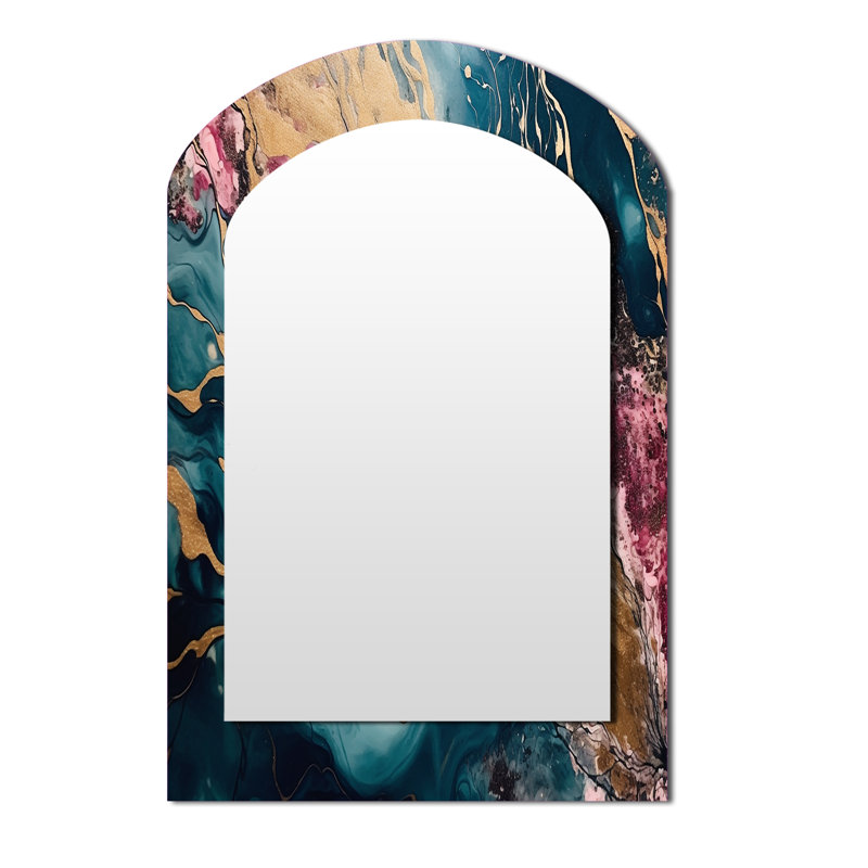 Exploration des profondeurs de la rose dorée Geode II - Miroir mural rose moderne, 43 po x 33 po