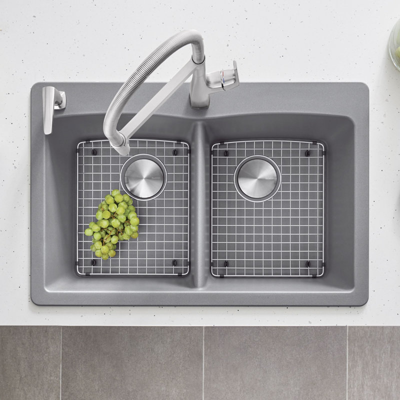Diamond SILGRANIT 33" L x 22" W Double Bowl Drop-In/Undermount Kitchen Sink, White