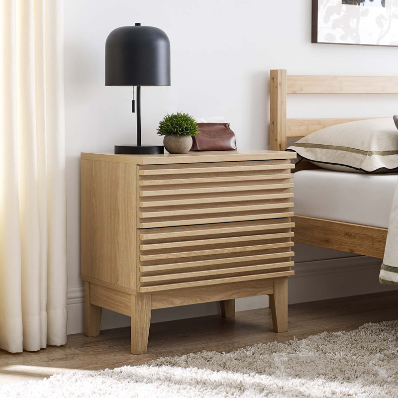 Oak Mid-Century Modern Two-Drawer Nightstand