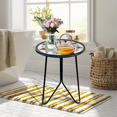 Outdoor Side Table, 12" Small Outdoor Side Table With Glass Top, Weather Resistant Patio Side Table For Outside, Indoor Round Home Decor End Table & Accent Table, Decorative Plant Table Stands