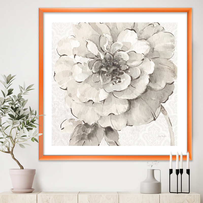 « indigold gris pivoines i »-image image sur toile, H 16 po x l 16 po x P 1 po, Cadre orangé