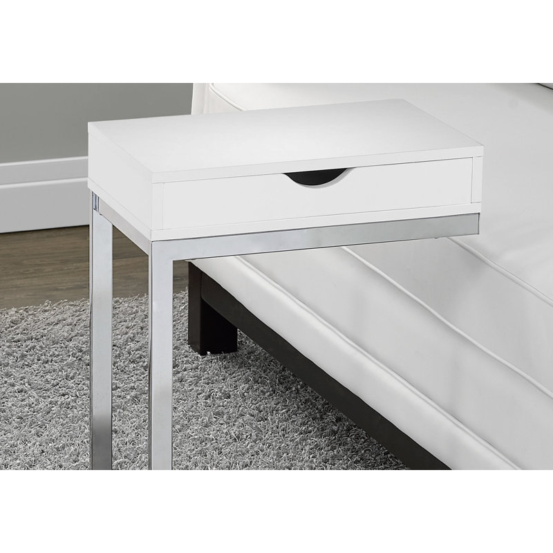 End Table with Storage, Silver, White, 24" H x 15.75" W x 9.45" D
