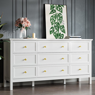 Winston Porter White 9 Drawer Dresser, Modern Dresser With Gold Handles by Winston Porter