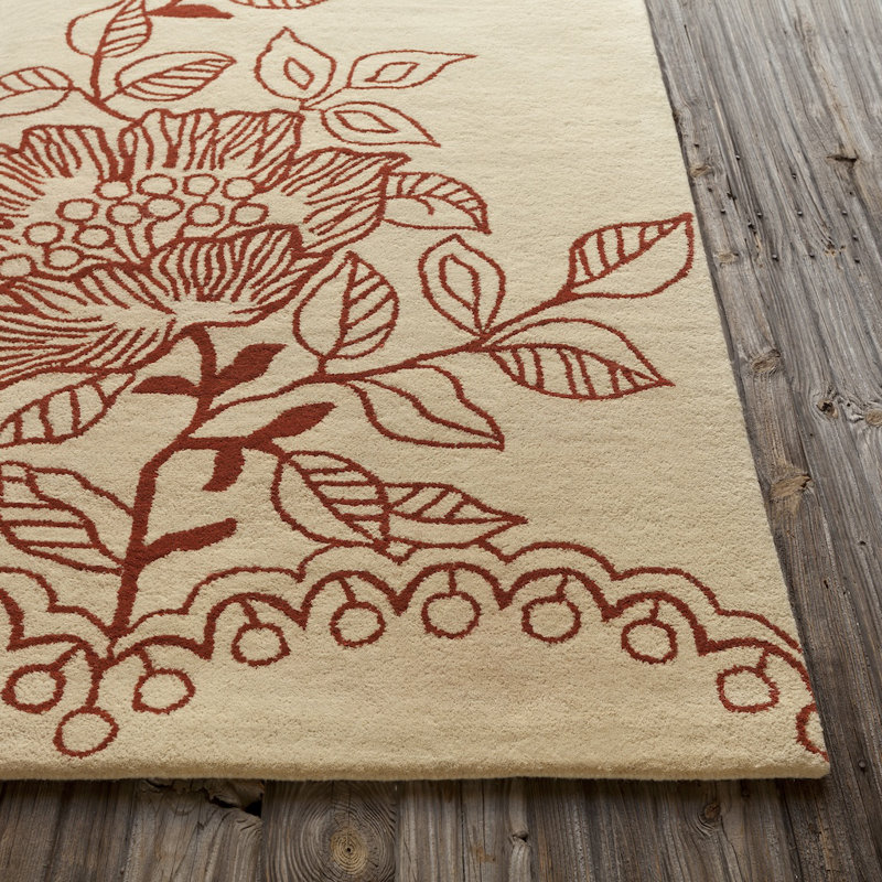 Billerica Authentic Hand-Tufted Handmade Deep Red & Cream Modern Large-Scale Tonal Floral Wool Area Rug, Rectangle 5' x 7'6"