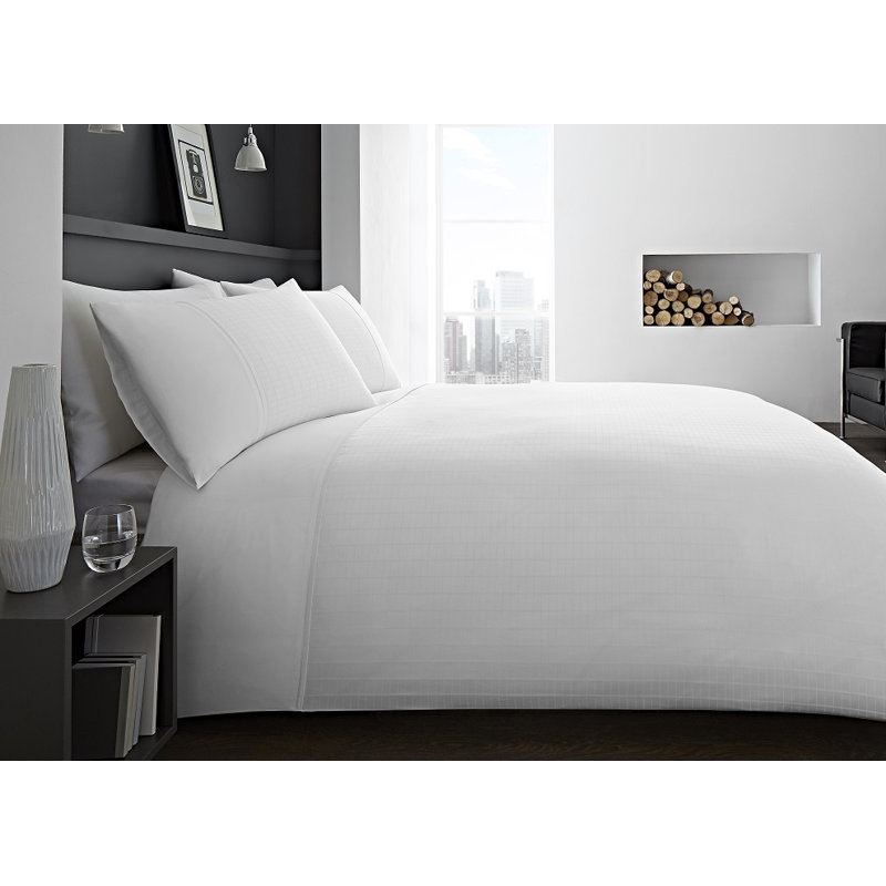 Cotton Blend Solid Colour Duvet Cover Set with Pillowcases, Super King - 2 Standard Pillowcases, White
