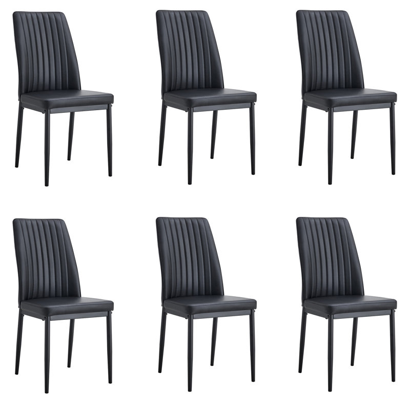 Modern Dining Chairs Set Of 6, Side Dining Room/Kitchen Chairs, Faux Leather Upholste Seat And Metal Legs Side Chairs, Black