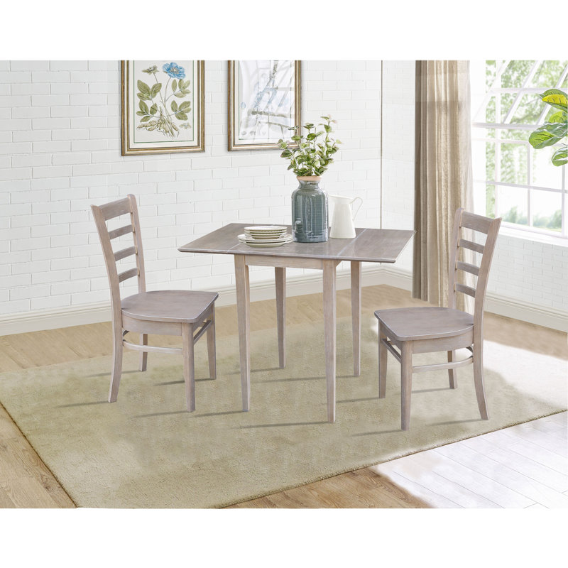 Deilany Small 3 Piece Dual Drop Leaf Solid Wood Dining Set, Washed Gray Taupe