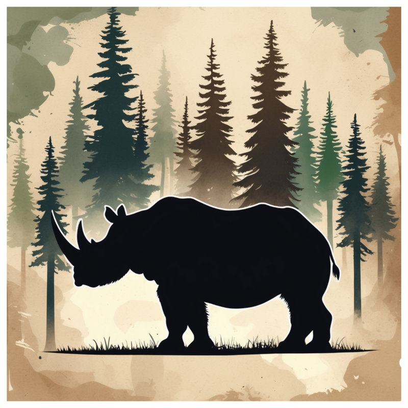 Tapisserie murale Silhouette Rhinoceros Forest - Rhinoceros Wall Decor, H 50 po x l 60 po avec 4 œillets