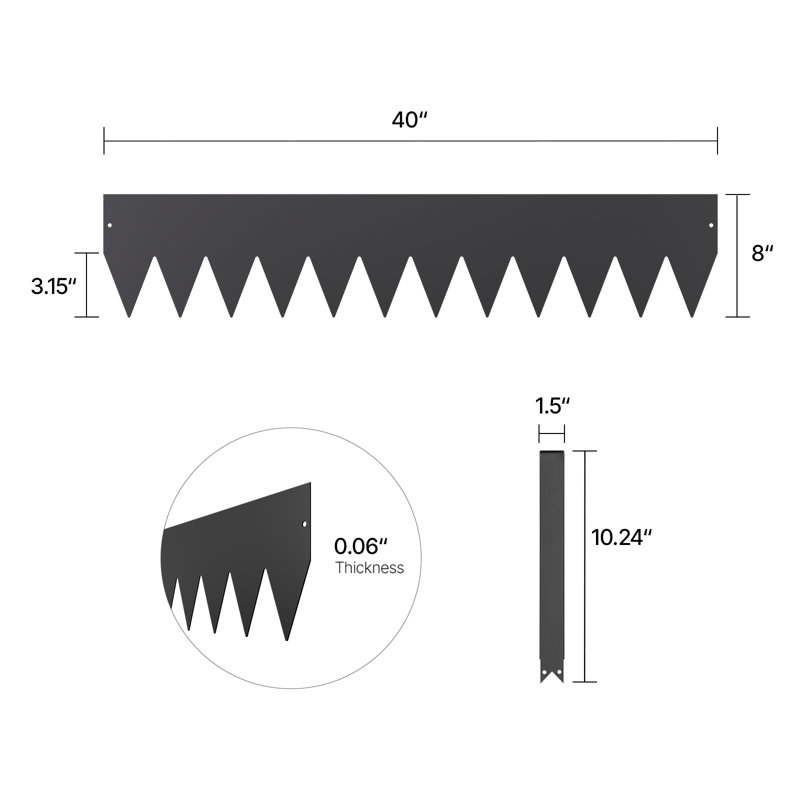 0.2cm H x 101.6cm W Galvanised Steel Lawn Edging, 20.3cm H x 101.5cm W