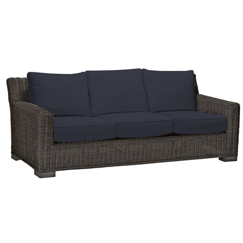 Canapé rustique tissé - Noyer noir, Welt, Lin marine, Noir noyer