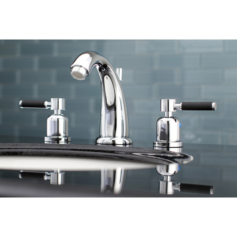 Kingston Brass Kaiser Two-Handle 3-Hole Deck Mount Widespread Bathroom Faucet with Retail Pop-Up Drain, Polished Chrome