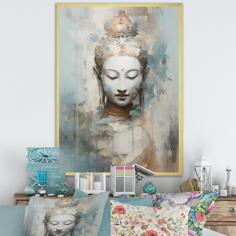 Religious Buddhism Statue III On Canvas Print, 32" H x 16" W x 1" D, Gold Single Picture Framed
