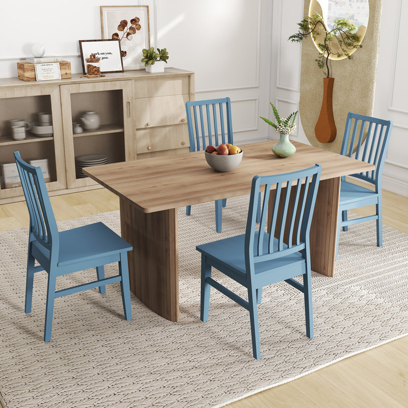 17.5'' H Solid Wood Side Chairs Modern Farmhouse Dinning Chairs Set of 4, Blue