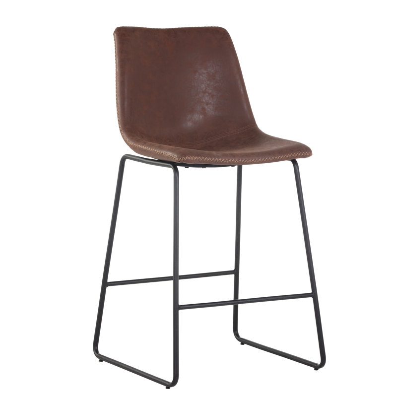 Cal Upholstered Stool, Antique Brown Faux Leather, Counter Stool (26" Seat Height)