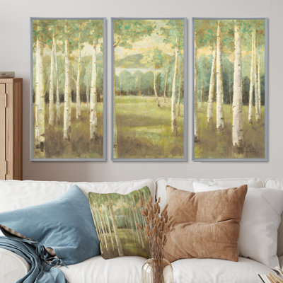 «Aspens Neutral Forest - Farmhouse», ensemble d'art mural sur toile encadré