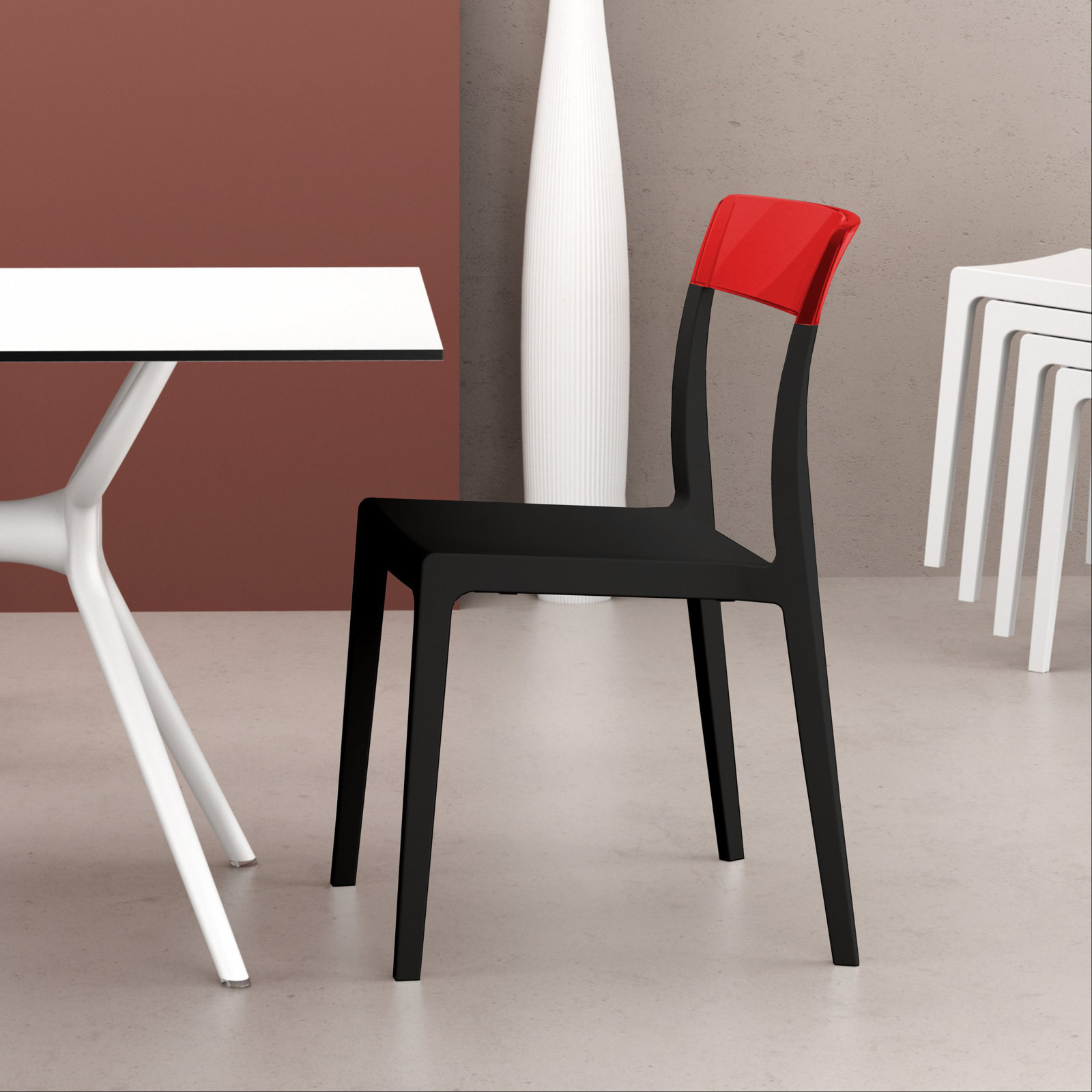 Kliebert Stacking Patio Dining Side Chair, Black/Transparent Red