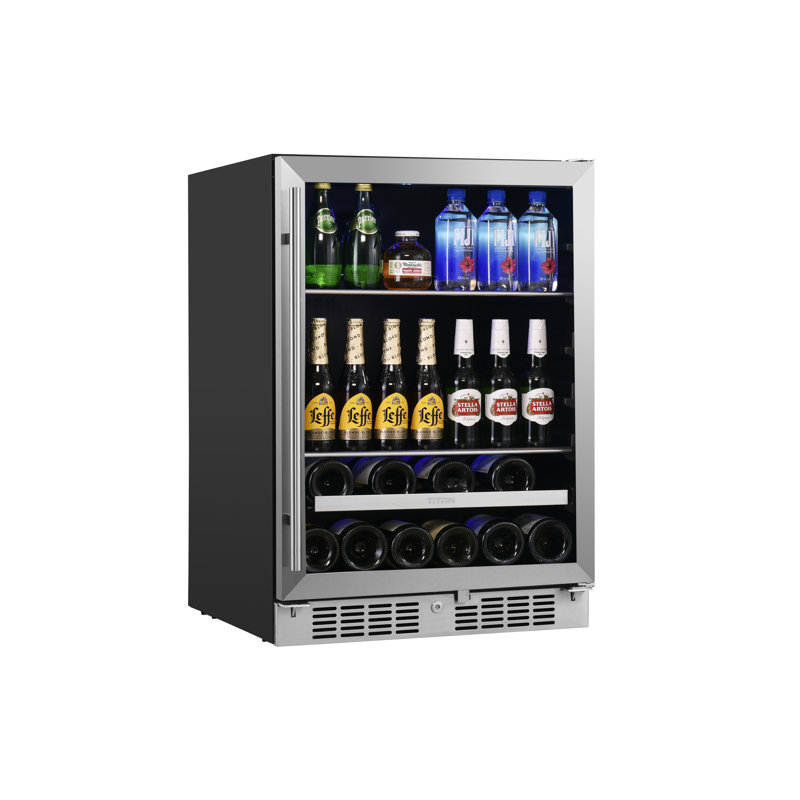 Signature 24 in. 84 Can and 13 Bottle Stainless Steel Single Door Single Zone Built-In Wine Refrigerators, Right
