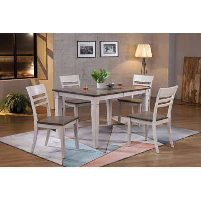 Corinna Extendable Butterfly Leaf Solid Wood Dining Set in White and Grey by Gracie Oaks