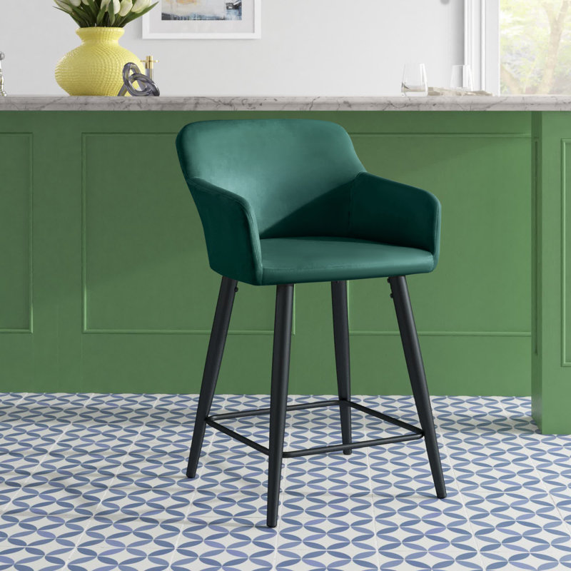 Ivanna Upholstered Counter Stool with Metal Frame, Malachite Green Velvet