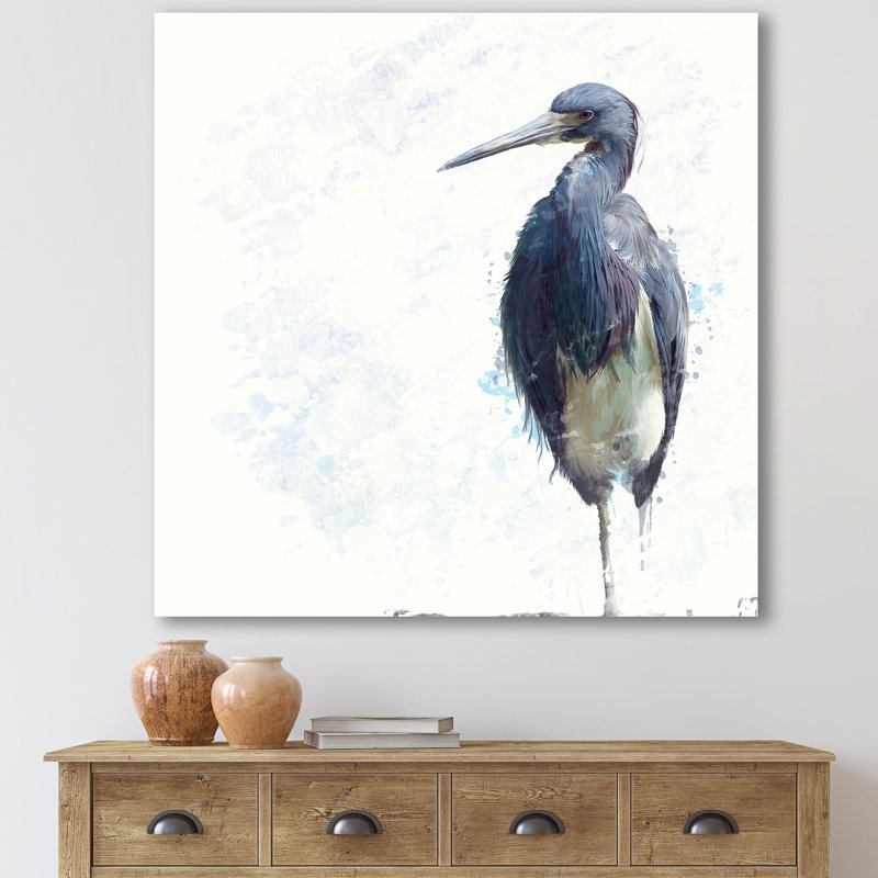 Héron tricolore - peinture sur toile, Toile tendue, H 16 po x l 16 po x P 1 po