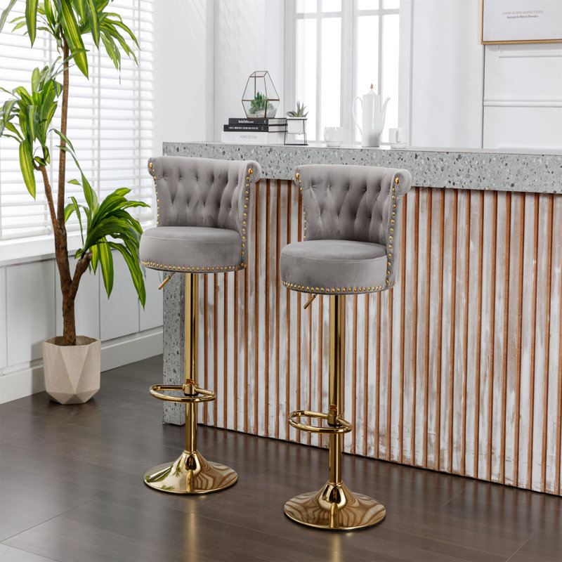 Ensemble de 2 tabourets de bar pivotants à hauteur de comptoir réglable avec repose-pieds pour cuisine, salle à manger 2PC / ENSEMBLE