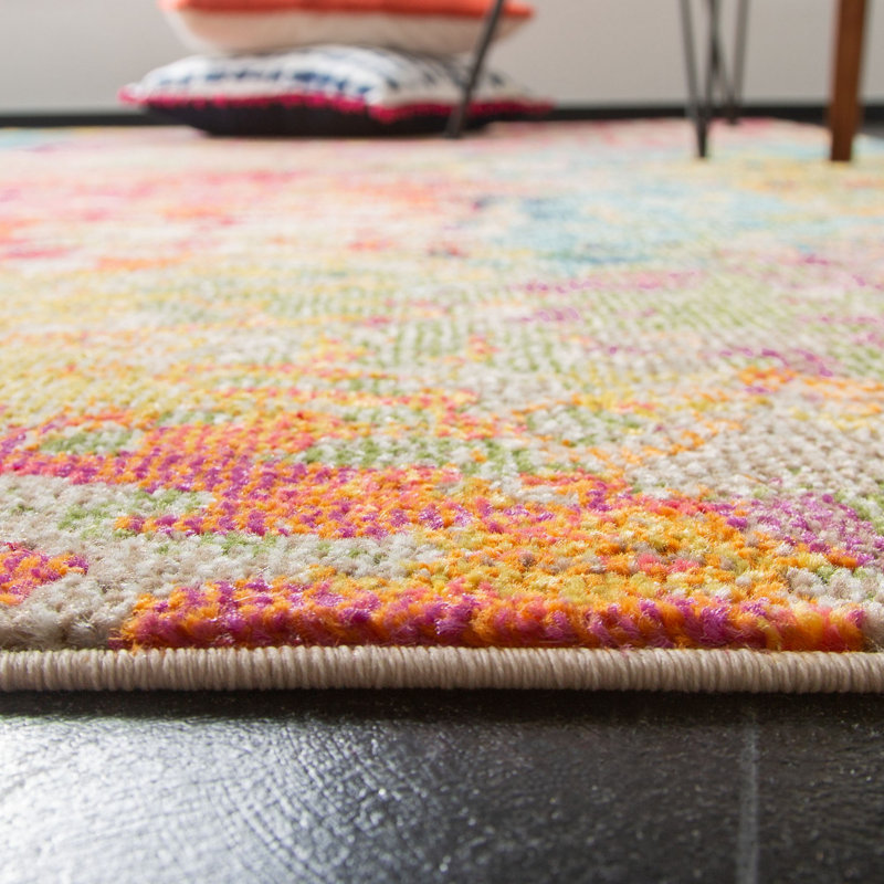 Felty Abstract Ivory/Multi Area Rug, Round 6'7"